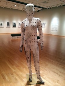 Barb Bondy at Staniar Gallery - drawing suit with charcoal nubs attached